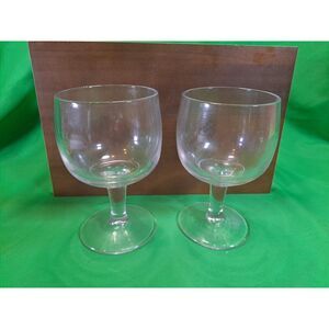 Set Of‎ 2 Thick Stem 6" Goblet Heavy Glass Clear / Vintage Barn Find